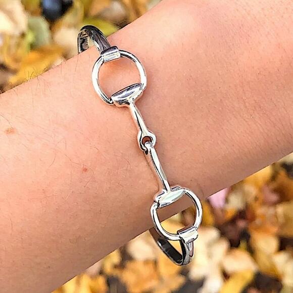 Sterling Silver HorseBit Bracelet Snaffle D Ring Bangle - Picture 8 of 11